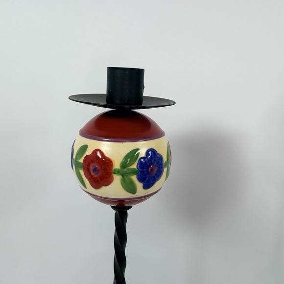 Jim Shore Candlestick Set Wrought Iron Folk Art Floral Ceramic Ball Red and Blue - Picture 2 of 10